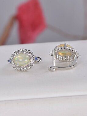 Natural Ethopian Opal Hoop Earrings 925 Sterling Silver